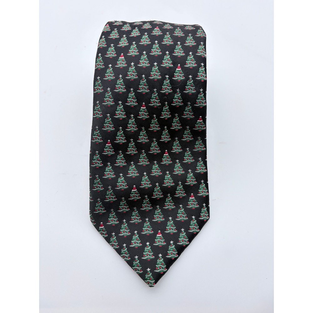 Noel Holiday Collection Necktie Mens OS Black Christmas Tree Santa Hat Novelty